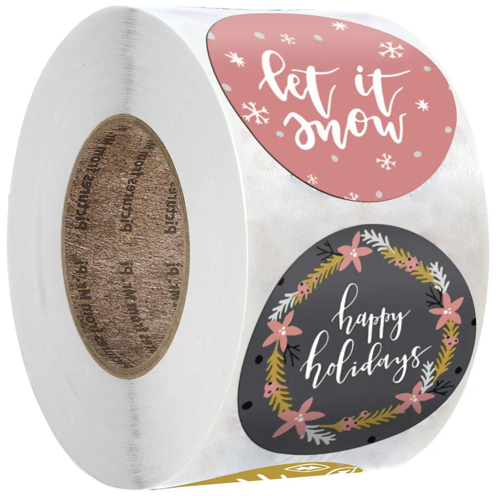 100-500PCS Christmas Snowflake Sticker DIY Baking Sticker Round Adhesive Scrapbooking Christmas stickers (ONLINE ORDER ONLY)