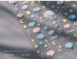 Romantic Pink Blue Shell Sea Grass Star Moon Summer Self Adhesive Nail Art Stickers Leaves Reliefs Manicure Decals Wholesale (ONLINE ORDER ONLY)