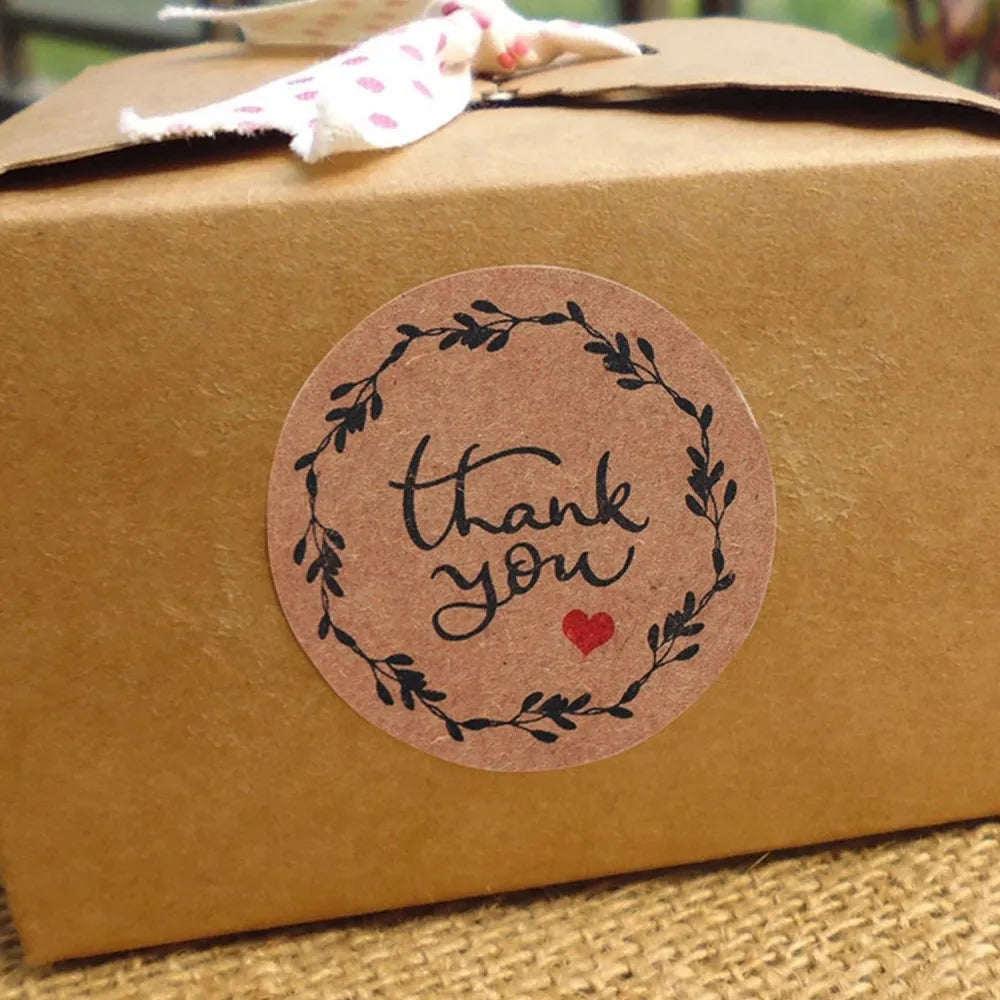 50-500pcs Round Natural Kraft Handmade Thank You Stickers Scrapbooking For Gift Baking Package Adhesive Sticker Seal Labels (ONLINE ORDER ONLY)