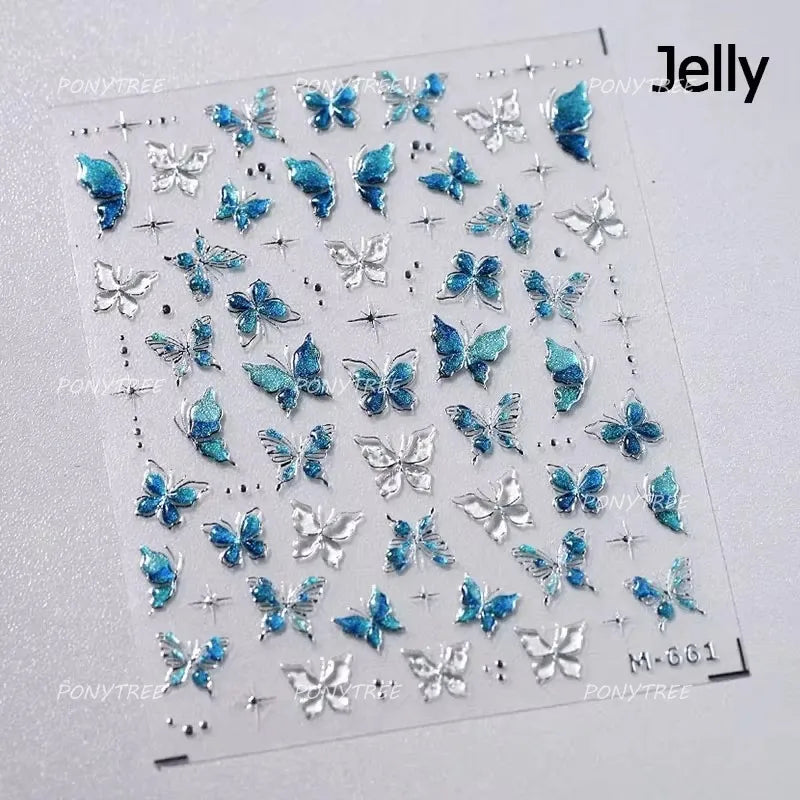 Green Blue Glass Butterfly Lily Flowers Star Line Water Droplet Charming Shiny Self Adhesive Nail Art Stickers Manicure Decals (ONLINE ORDER ONLY)