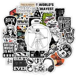 Music Band Rock Roll  Stickers Guitar Bass Drum DIY Kids Toy Gift for Phones Laptops Bottles Luggage Decorative Waterproof Decal (Online Order Only)