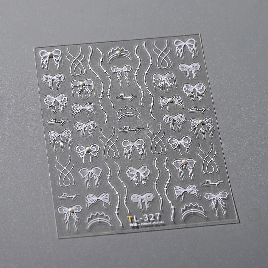 White Pearl Various Bowknot Line Tassel Tender Ribbon Arc Charming Self Adhesive Nail Art Decorations Stickers Manicure Decals (ONLINE ORDER ONLY)