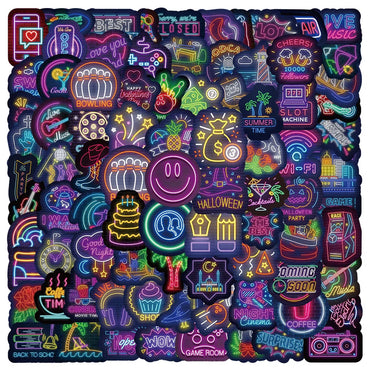 10/30/50/100pcs Cute Neon Light Cartoon Graffiti Stickers Laptop Scrapbook Luggage Car Phone Bike Decoration Sticker Kids Toys (Online Order Only)
