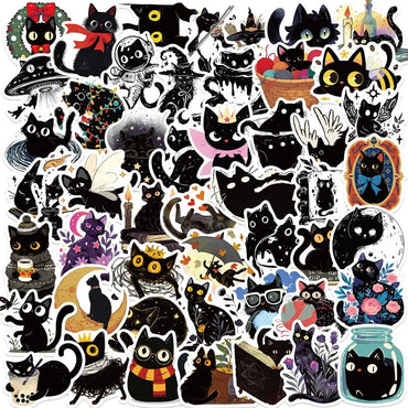 10/30/50PCS Cartoon Black Star Cat PVC Sticky Sticker Aesthetic DIY Stationery Decoration Scrapbooking School Supplies for Kids (ONLINE ORDER ONLY)
