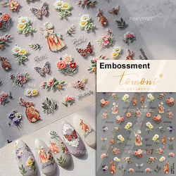 Cream Wind Cat Rabbit Kitten Bunny Bowknot Flower Butterfly Cake Cherry Tulip 5D Self Adhesive Nail Art Stickers Manicure Decals (Online Order Only)