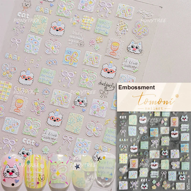 Small Animals Meeting Dog Cat Kitten Bowknot Cherry Butterfly Wreath Paw Star Hat Self Adhesive Nail Art Stickers Manicure Decal (ONLINE ORDER ONLY)