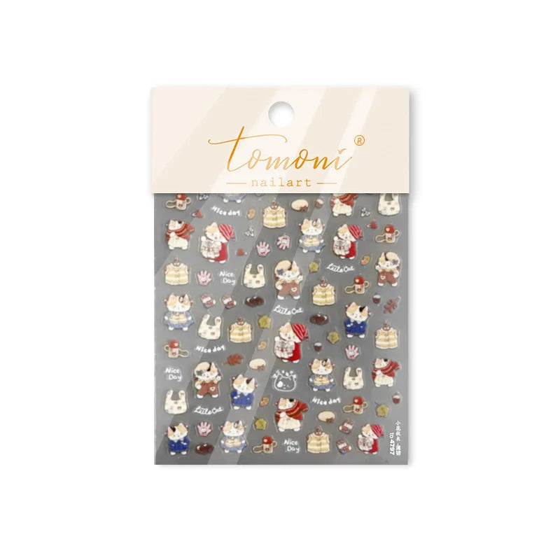 Sweater Glovesvacuum Cup Milk Fallen Leaves Kitten Adhesive Nail Art Stickers Warm Suitpinecone Kitchenware Cat Manicure Decals (ONLINE ORDER ONLY)