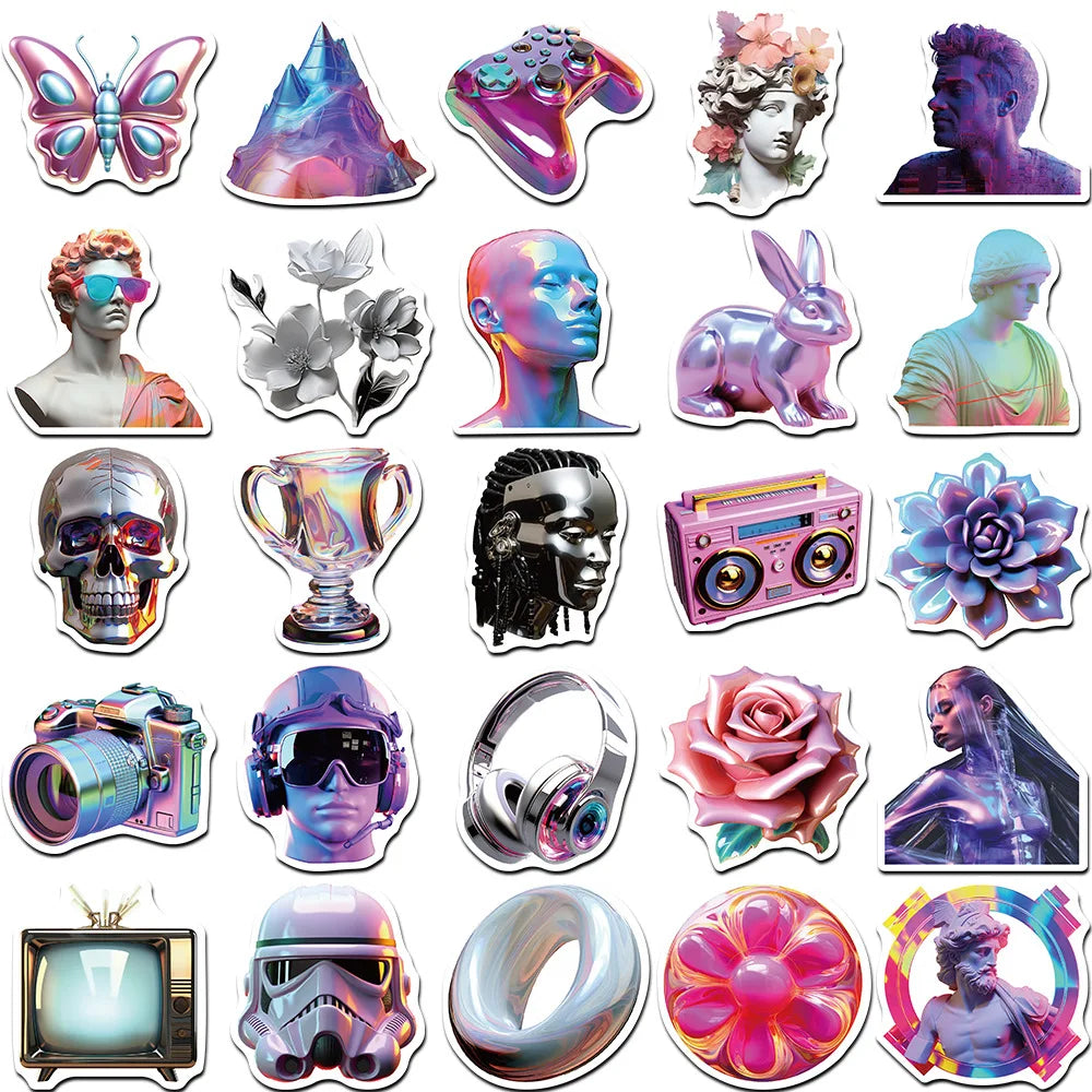 10/30/50PCS Cute 3D Steam Wave Laser Cartoon Sticker Cool Graffiti Decals Waterproof DIY Skateboard Laptop Phone Fridge Sticker (ONLINE ORDER ONLY)