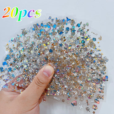 20Pcs Holographic Butterfly Nail Sticker Laser Gold & Sliver Butterfly Adhesive Decal 8.5x6cm 3D Glitter Foil DIY Manicure Decor (Online Order Only)