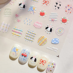 Graffiti Lines Apple Dog Car Bowknot Love Heart Flower Capture Net Grid Butterfly Rain Adhesive Nail Art Sticker Manicure Decals (ONLINE ORDER ONLY)