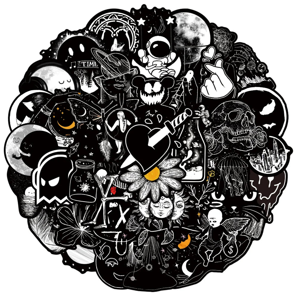 10/50Pcs Black White Gothic Terror Horror Skull Stickers for Laptop Computer Luggage Phone Notebook Vinyl Decal Waterproof (Online Order Only)