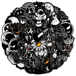 10/50Pcs Black White Gothic Terror Horror Skull Stickers for Laptop Computer Luggage Phone Notebook Vinyl Decal Waterproof (Online Order Only)