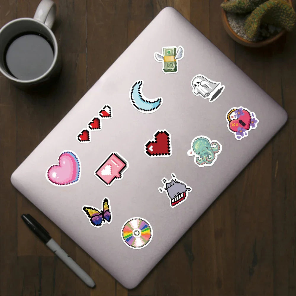 10/30/65PCS INS Style Cute Pixel Cartoon Aesthetic Stickers Laptop Phone Scrapbook Notebook DIY Luggage Graffiti Sticker Kid Toy (ONLINE ORDER ONLY)