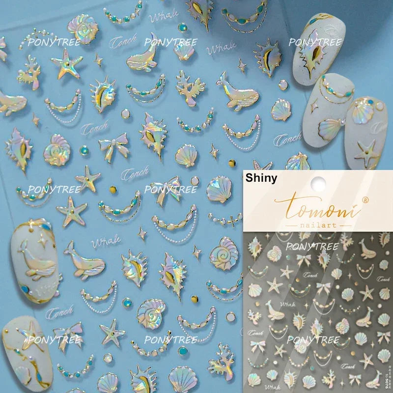 Dizzying Shell Coral Dolphin Starfish Heart Jellyfish Water Bubbles Ocean Adhesive Nail Art Decorations Stickers Manicure Decals (ONLINE ORDER ONLY)