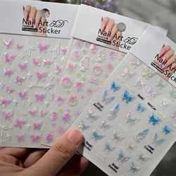 1pc Aurora Butterfly Nail Stickers Pink Butterfly Shell Light Beam Angel Wings Sliders Fairy Light & Lively Translucent Nail Dec (ONLINE ORDER ONLY)