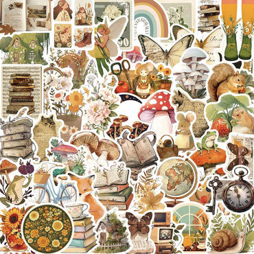10/50pcs Vintage Cartoon Animals Plants Magic Forest Stickers Laptop Phone Guitar Luggage Waterproof Girls Vsco Decals Sticker (ONLINE ORDER ONLY)