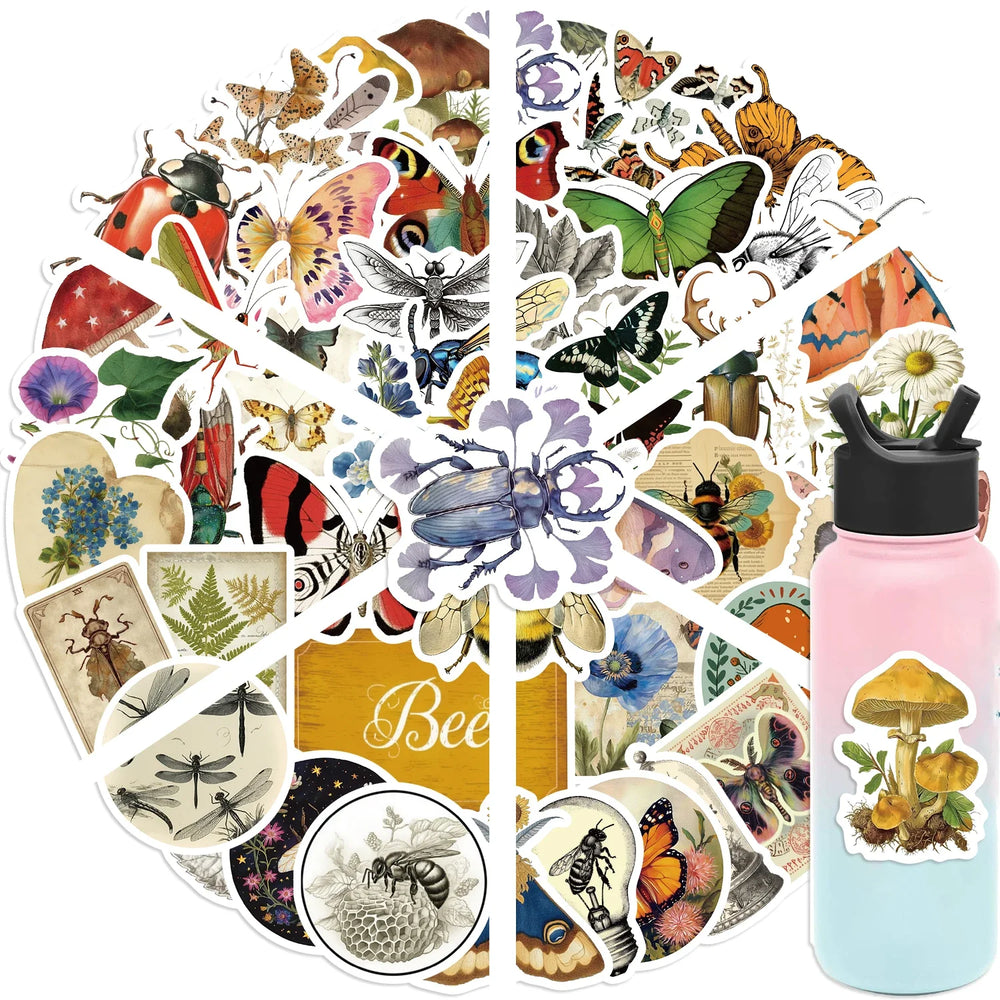 50pcs Retro Insects Stickers Toys Cute Animals Cartoon Decals For Kids DIY Laptop Scrapbook Stationery Fridge Funny Sticker (Online Order Only)