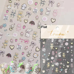 Cute Animals Bear Dog Cake Sweet Cherry Grid Bowknot Star Line Fruit Relief Self Adhesive Nail Art Stickers 3D Manicure Decals (ONLINE ORDER ONLY)