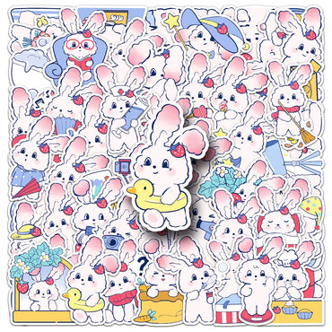 10/30/50PCS Strawberry Bunny Stickers Cute Animal Decals DIY Scrapbook Fridge Luggage Laptop Phone Guitar Bike Cartoon Sticker (Online Order Only)