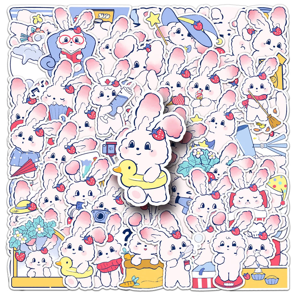 Strawberry Bunny Stickers Cute Animal Decals DIY Scrapbook Laptop Phone Guitar Bike (Online Order Only)