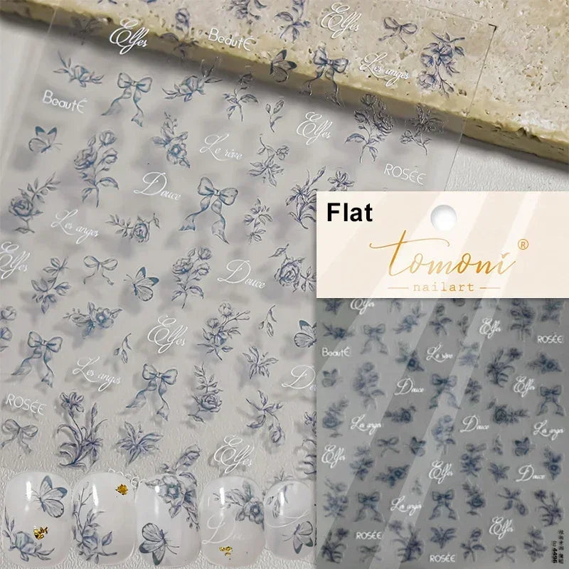 Butterfly Rose Laser Jelly Hot Stamping Lace Letter Flower Love Heart Bowknot 5D Self Adhesive Nail Art Stickers Manicure Decals (ONLINE ORDER ONLY)