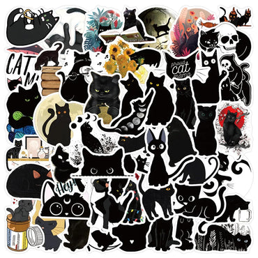 10/30/50/100PCS Cartoon Black Cat Stickers Scrapbook Phone Guitar Laptop Luggage Cool Waterproof Sticker Children Classic Toy (Online Order Only)