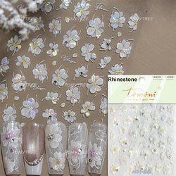 White Pink Flower Dreamy Romantic Petal Jelly Shiny Peach Blossom Polarized Light Delicate Nail Art Stickers 5D Manicure Decals (ONLINE ORDER ONLY)