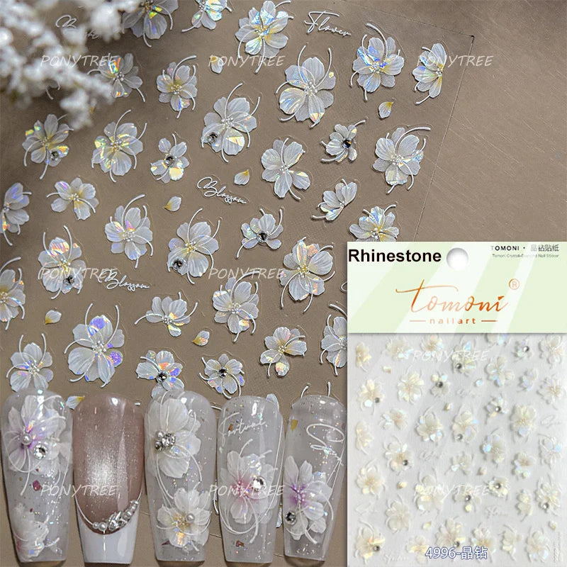 Charm Pink Yellow Flower Petal Stamen Stamen Peony Self Adhesive Nail Art Decorations Stickers Shiny Rhinestone Manicure Decals (ONLINE ORDER ONLY)