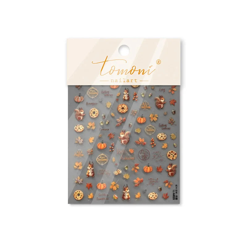 Charming Sunflower Rabbit Pumpkin Squirrel Pinecone Deciduous Produce Good Harvests Cookie Nail Art Sticker Decoration Decals (ONLINE ORDER ONLY)