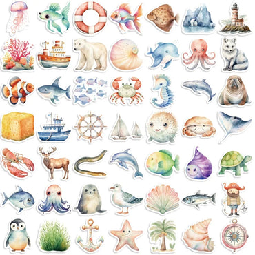 10/30/50PCS Fresh Sea Animal PVC Sticky Sticker Aesthetic DIY Korean Stationery Decoration Scrapbooking School Supplies for Kids (Online Order Only)