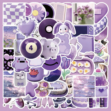 10/30/50PCS Cute Purple Stickers Ins Style Cartoon Decals Graffiti DIY Notebook Phone Skateboard Fridge Guitar Car Kids Toy Gift (Online Order Only)