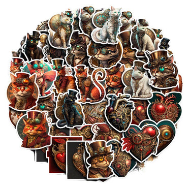 10/30/50pcs Vintage Steampunk Cat Sticker Packs (ONLINE ORDER ONLY)