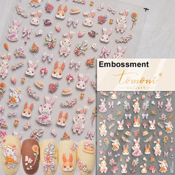 Pink Running Rabbit Bowknot Wreath Bunny Flower Tie Totem Pattern Self Adhesive Nail Art Sticker Pearl Rhinestone Manicure Decal (Online Order Only)