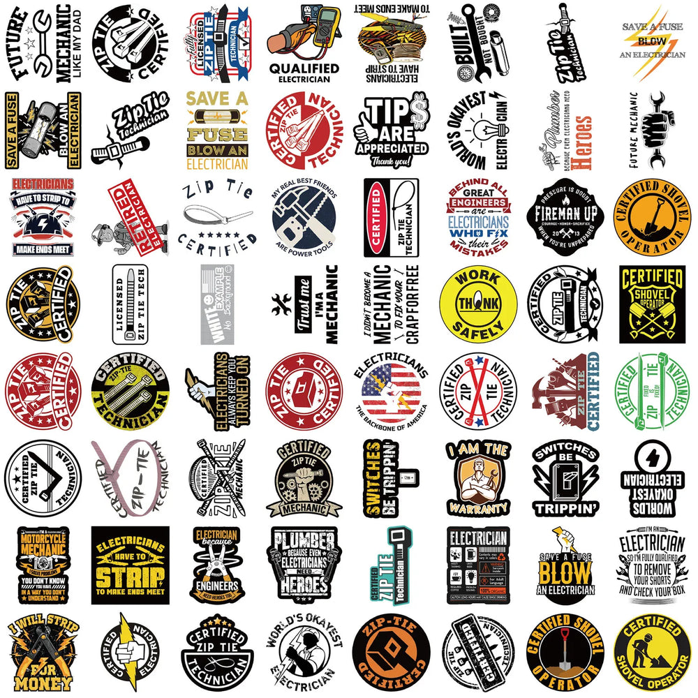 65PCS Funny Machinist Zip Tie Stickers Engineer Cartoon Decals Toy DIY Luggage Laptop Phone Car Bike Skateboard Sticker﻿ (ONLINE ORDER ONLY)