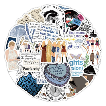 10/60PCS New Album Midnights Stickers Beautiful Stickers DIY Mobile Phone Notebook Graffiti Children's Toys Case Stickers (ONLINE ORDER ONLY)