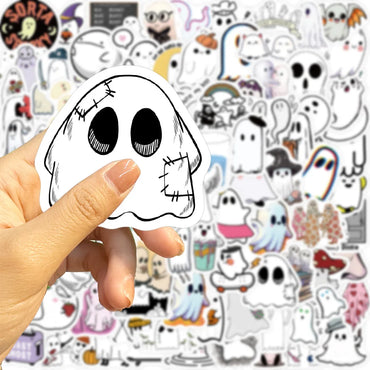 10/30/50/100PCS Cute Ghost Stickers Funny Cartoon Decals Halloween Toy For Kids Scrapbook Skateboard Notebook Fridge Decoration (ONLINE ORDER ONLY)