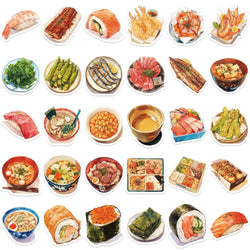 30Pcs Japanese Gourmet Food Stickers for Laptop Scrapbook Waterproof Cartoon Graffiti Decals Cute Sticker Toys Decor (Online Order Only)