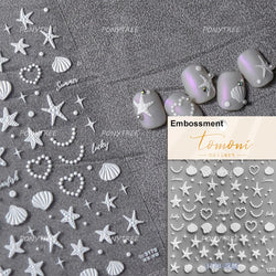 Pink Star Oceanic Shell Starfish Conch Bowknot Embossment Shiny Delicate 5D Chic Self Adhesive Nail Art Stickers Manicure Decals (Online Order Only)