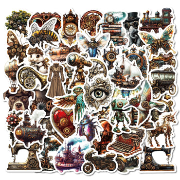10/30/50PCS Retro Industrial Steampunk Metal Stickers Aesthetic for Laptop Skateboard Car Graffiti Cool Decoration Decal Sticker (Online Order Only)