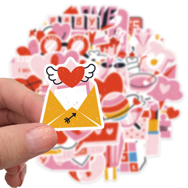 10/30/50PCS Cartoon Pink Love Stickers Valentine's Day Cute Decals PVC Waterproof Skateboard Laptop Phone Car Sticker For Kids (ONLINE ORDER ONLY)