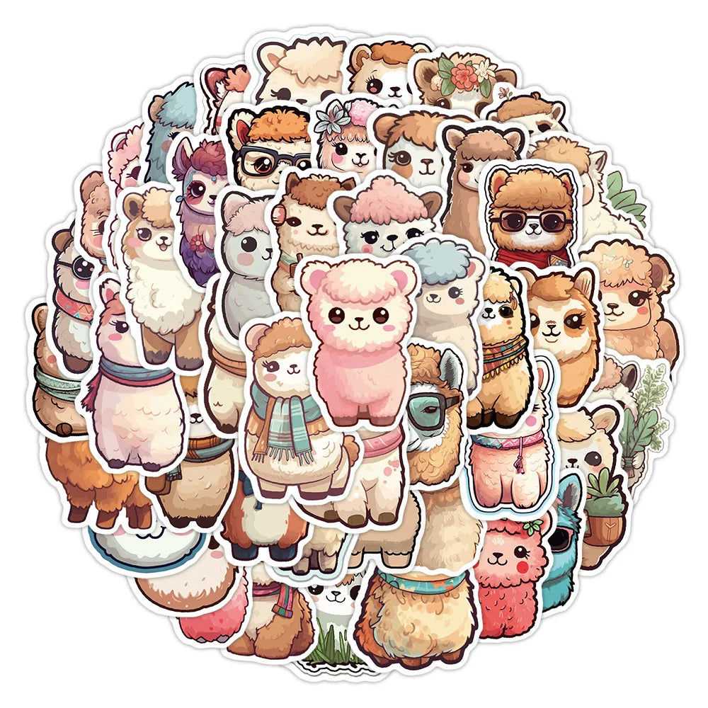 Kawaii Alpaca Stickers Pack - Cute Animal Decals for Laptop, Phone, Car, Bike, Skateboard (ONLINE ORDER ONLY)