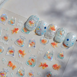 Sackful Starfish Goldfish Jellyfish Seahorse Bubbles Conch Ocean Whale Brocaded Carp Adhesive Nail Art Stickers Manicure Decals (ONLINE ORDER ONLY)