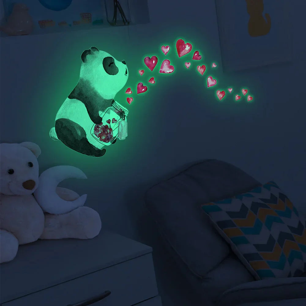 Glow-in-the-Dark Panda Heart Wall Sticker for Kids Room Decor (Online Order Only)