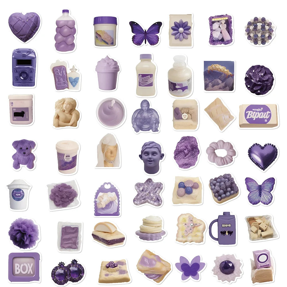 10/30/50PCS Cute Purple Stickers Ins Style Cartoon Decals Graffiti DIY Notebook Phone Skateboard Fridge Guitar Car Kids Toy Gift (ONLINE ORDER ONLY)