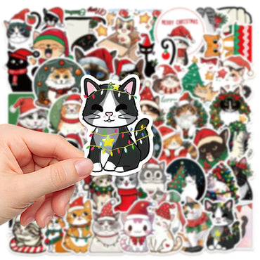 10/50pcs Kawaii Cartoon Christmas Cat Aesthetic Stickers Kids Toy Diary Laptop Scrapbook New Year Decoration Graffiti Sticker (Online Order Only)