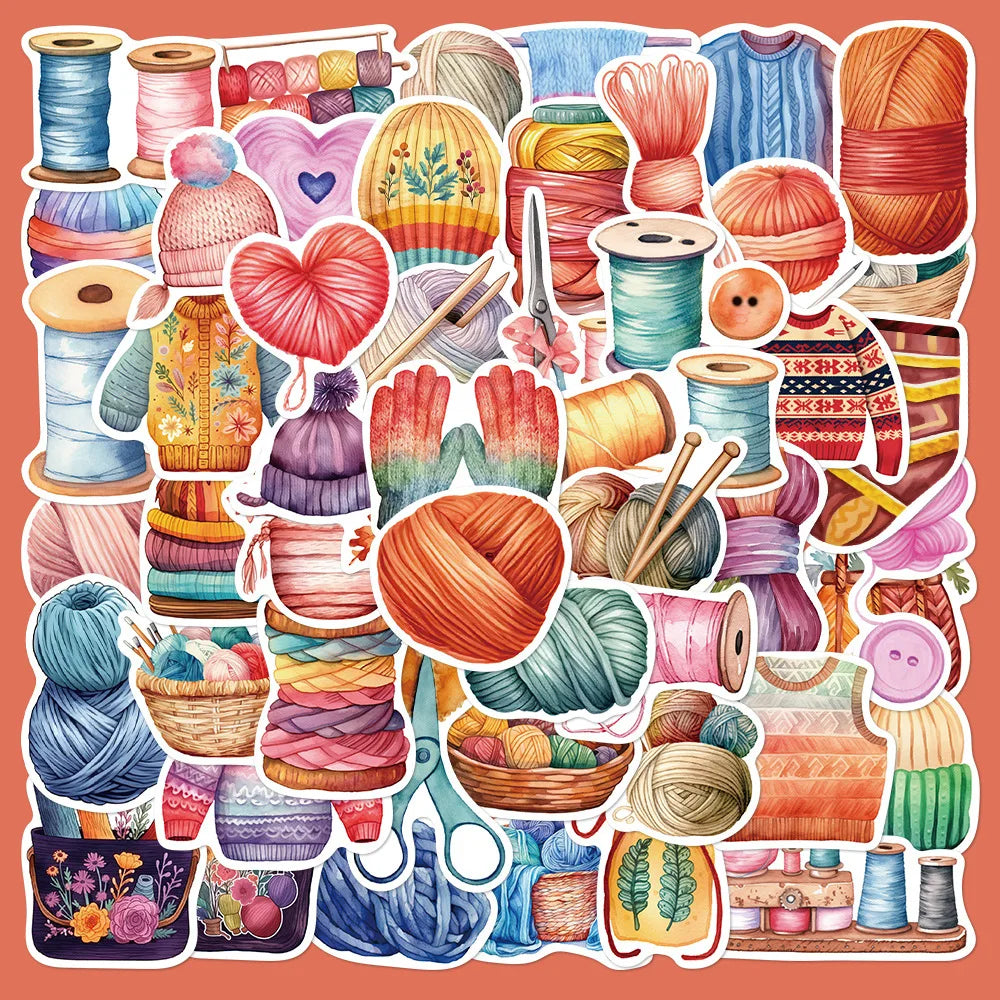 50Pcs Cartoon Knitwear Graffiti Stickers for Helmet, Wall, DIY Decoration (Online Order Only)