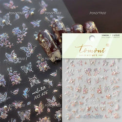 Charming Delicate Sapphire Color Blue Black Stroke Butterfly Jelly Relief Rhinestone Adhesive Nail Art Stickers Manicure Decals (Online Order Only)
