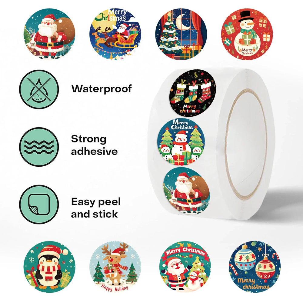 500PCS New Christmas Stickers Roll Small Children Stickers Cute Kawaii Cartoon Packaging Stickers Photocard Decor Lables for Kid (ONLINE ORDER ONLY)