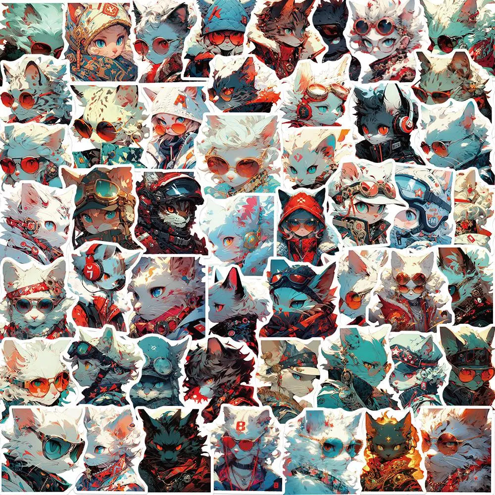 Motorcycle Cat Stickers Waterproof PVC for Luggage Laptop Helmet Kid Gift (Online Order Only)