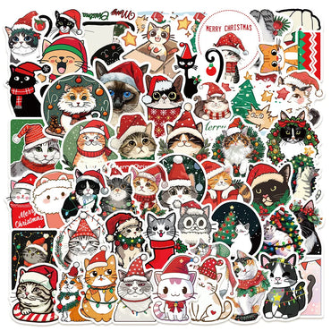 10/50pcs Cute Funny Cartoon Christmas Cat Stickers DIY Skateboard Travel Luggage Scrapbook Phone Laptop Fridge Sticker Toy (Online Order Only)